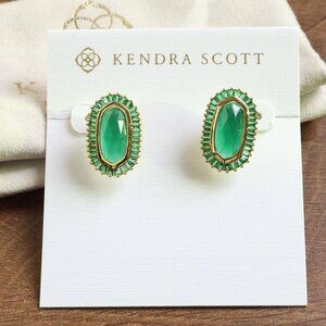 New Kendra Scott Baguette Ellie Green Mix Gold Stud Earrings
